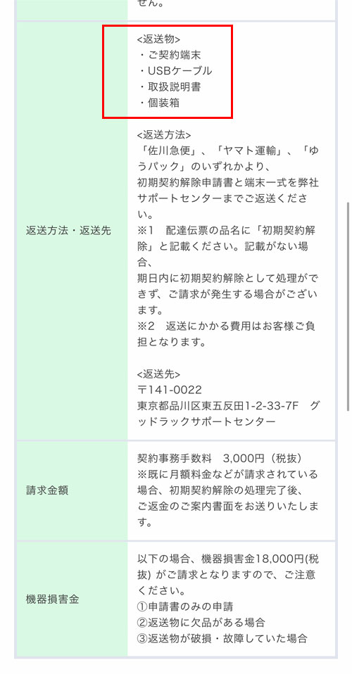 届いた物は全て返却する