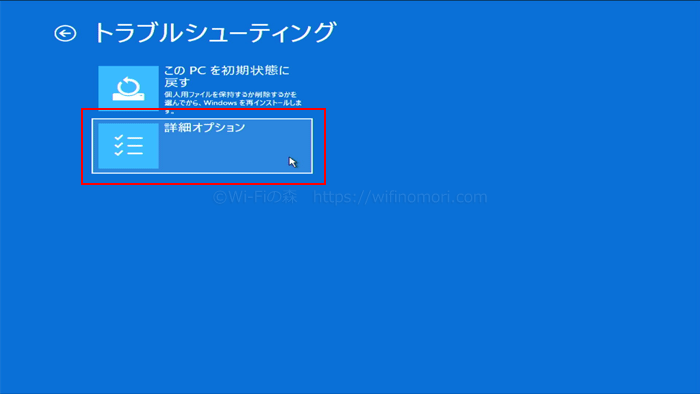 「詳細オプション」を選択する