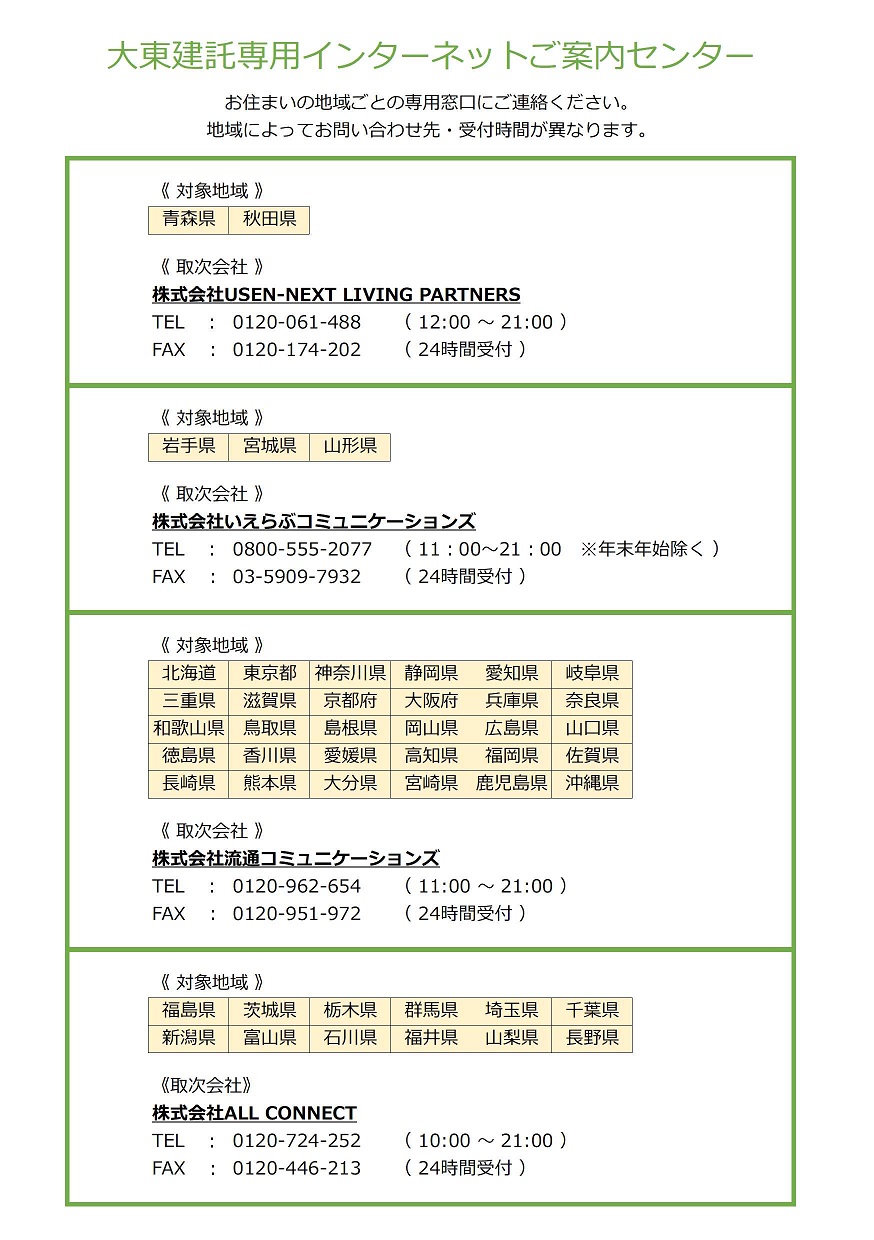 案内センターに気をつけろ 大東建託でインターネットをオトクに使うには